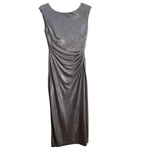 Lauren Ralph Lauren Gold Metallic Ruched Draped Back Column Maxi Dress Size 4
